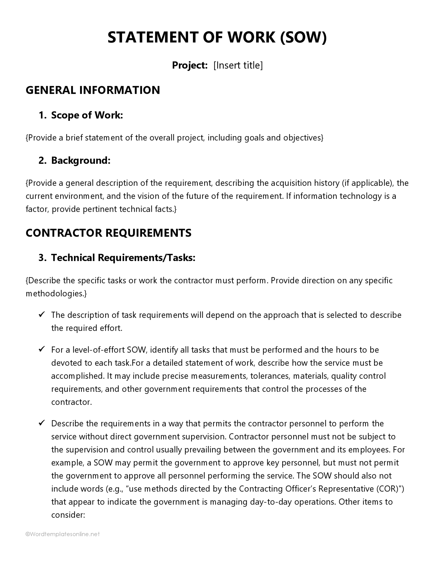 Free Statement of Work Template for Word and Excel