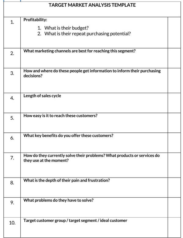Free Target Market Analysis Template for Word