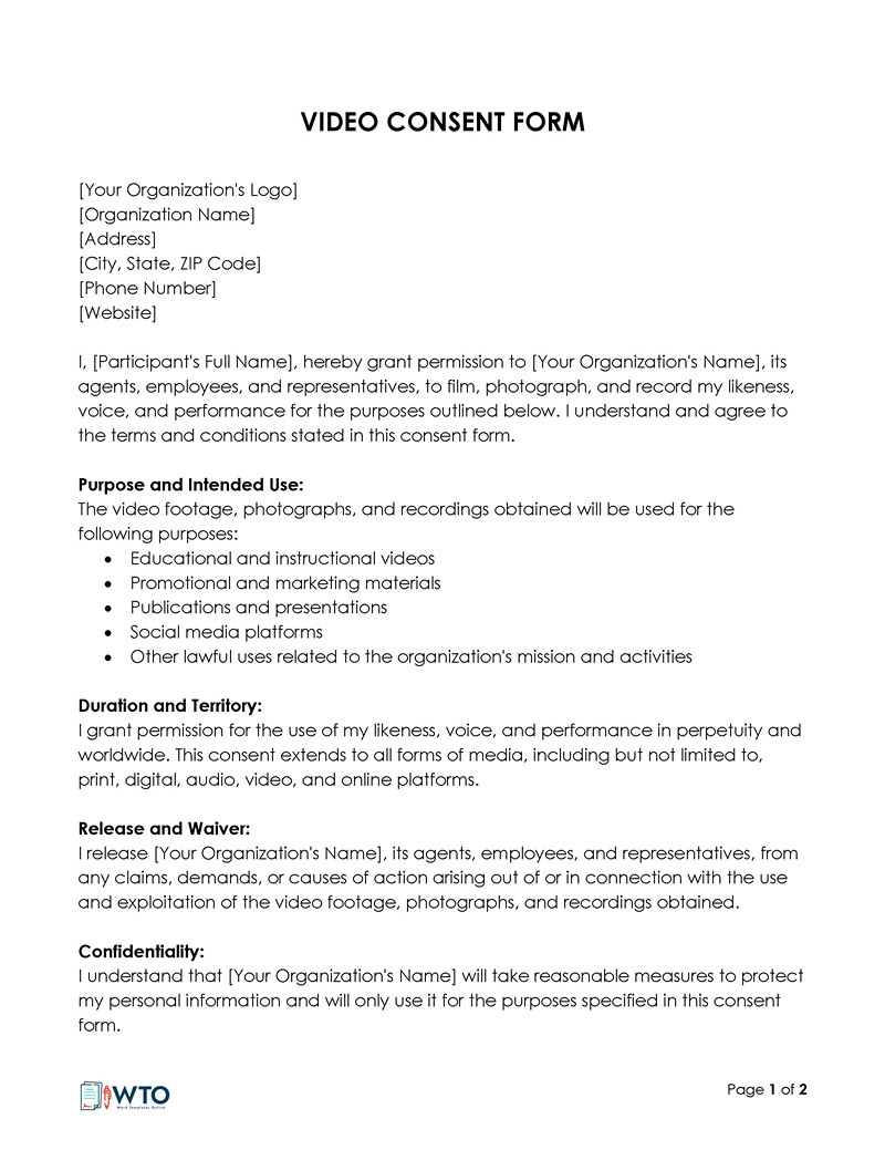 Free Video Consent Form Template for Word and PDF