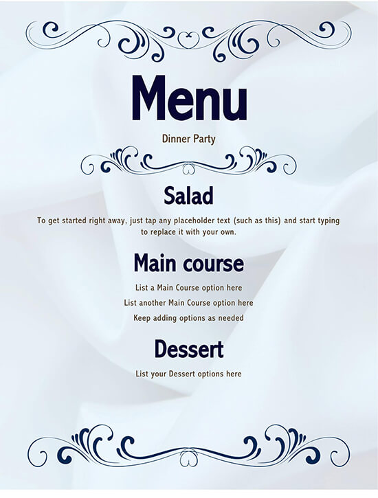 Free Wedding Menu Template for Word