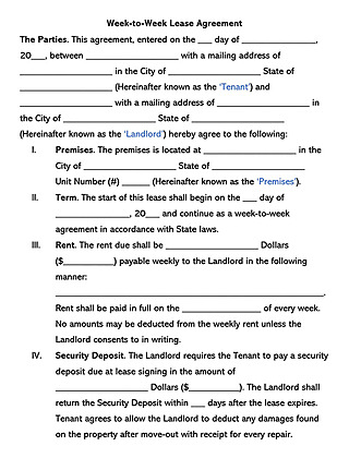 Free Weekly Rental Lease Agreement Template for Word and PDF