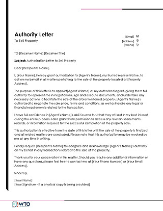 Free Authorization Letter to Sell Property Template for Word