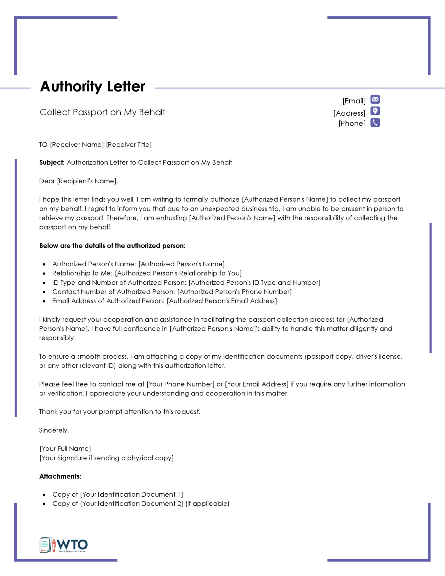Free Authorization Letter To Collect Passport for Word and PDF