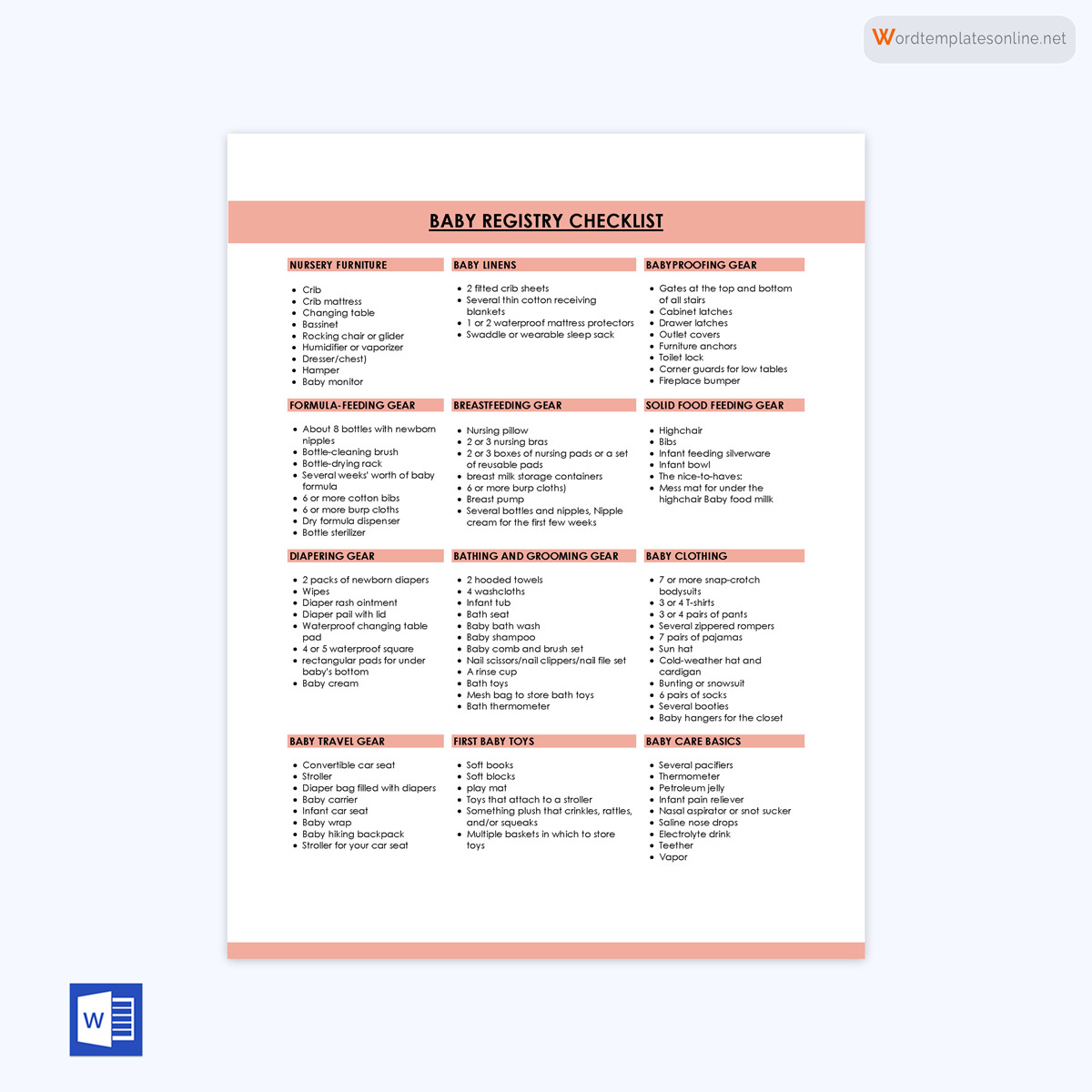 Free Baby Registry Checklist Template for Word