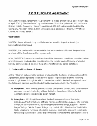 Free Asset Purchase Agreement Template for PDF and Word