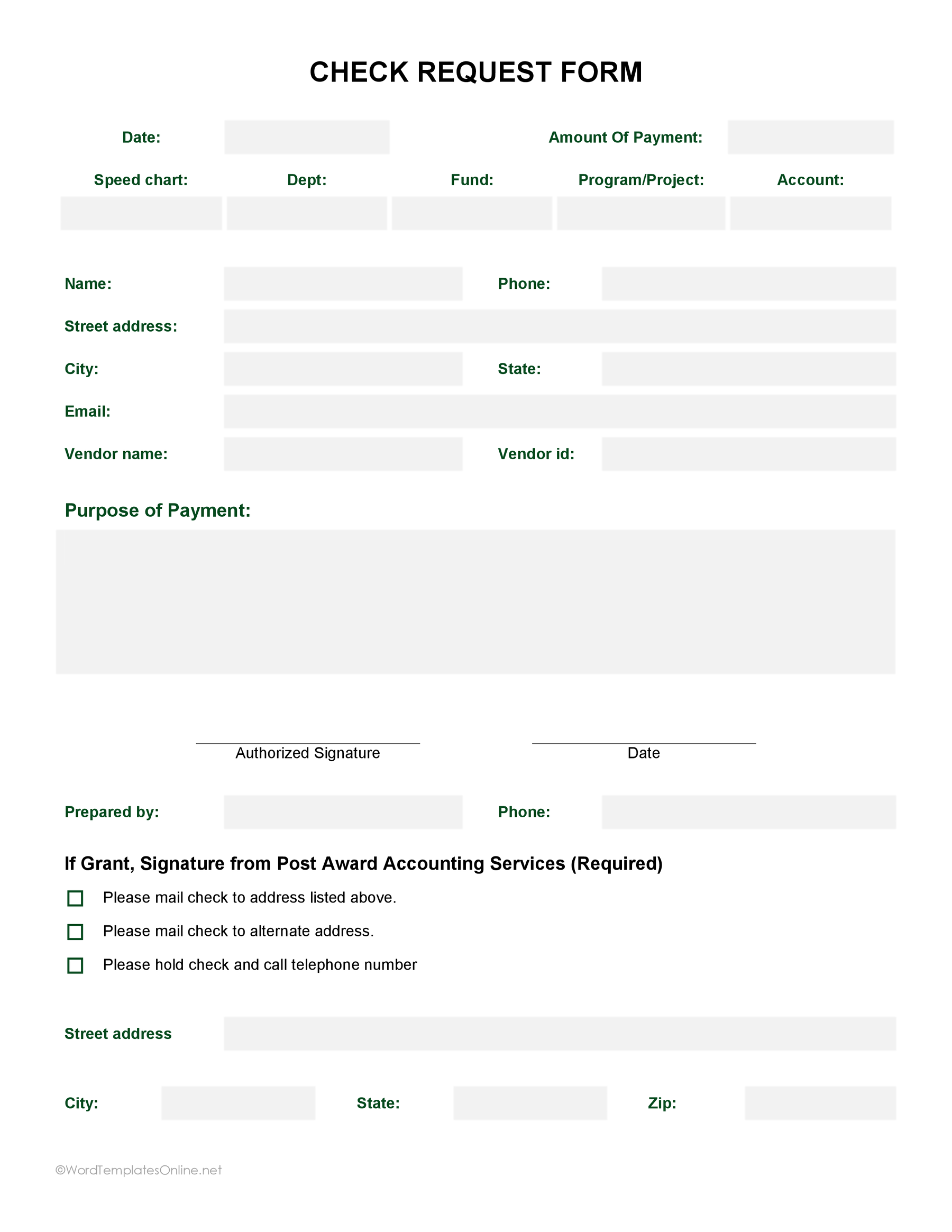 Free Check Request Form Template for Word and PDF