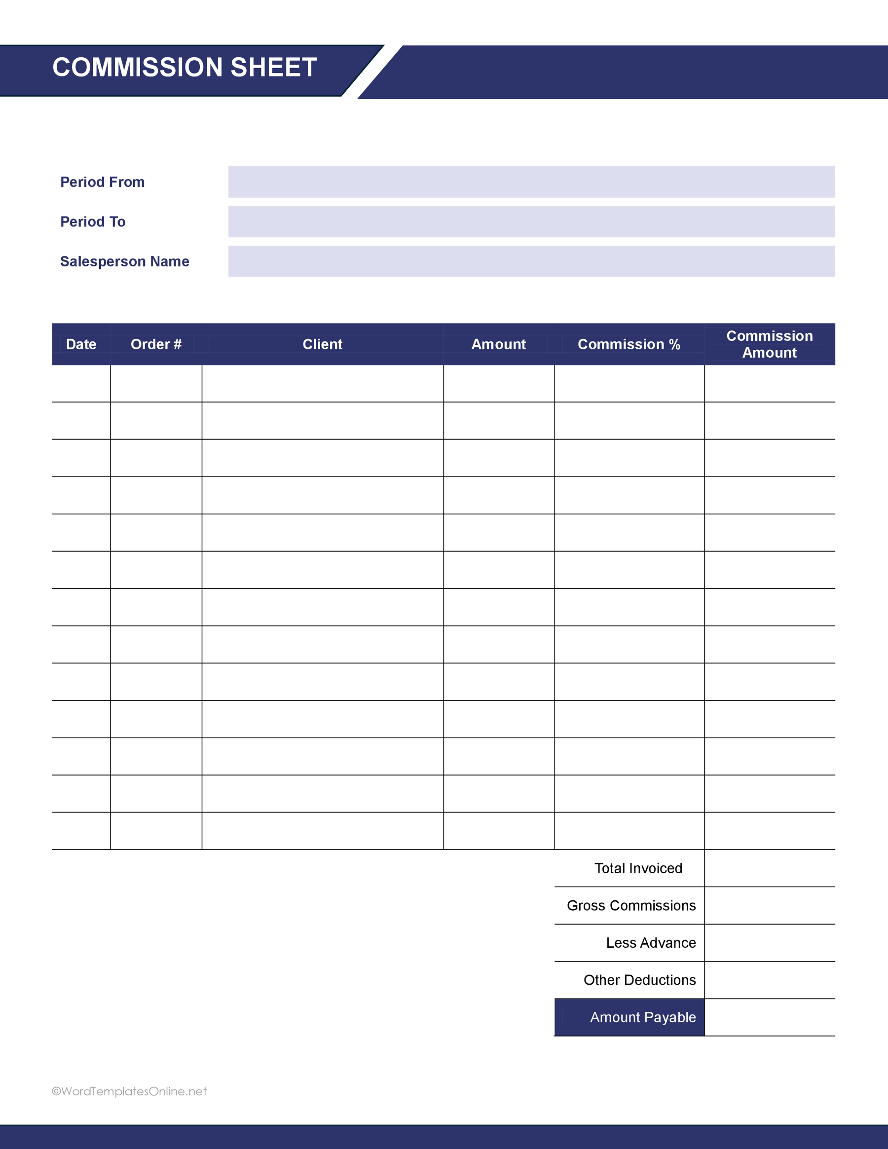 MS Word Commission Sheet Template for tracking sales commissions