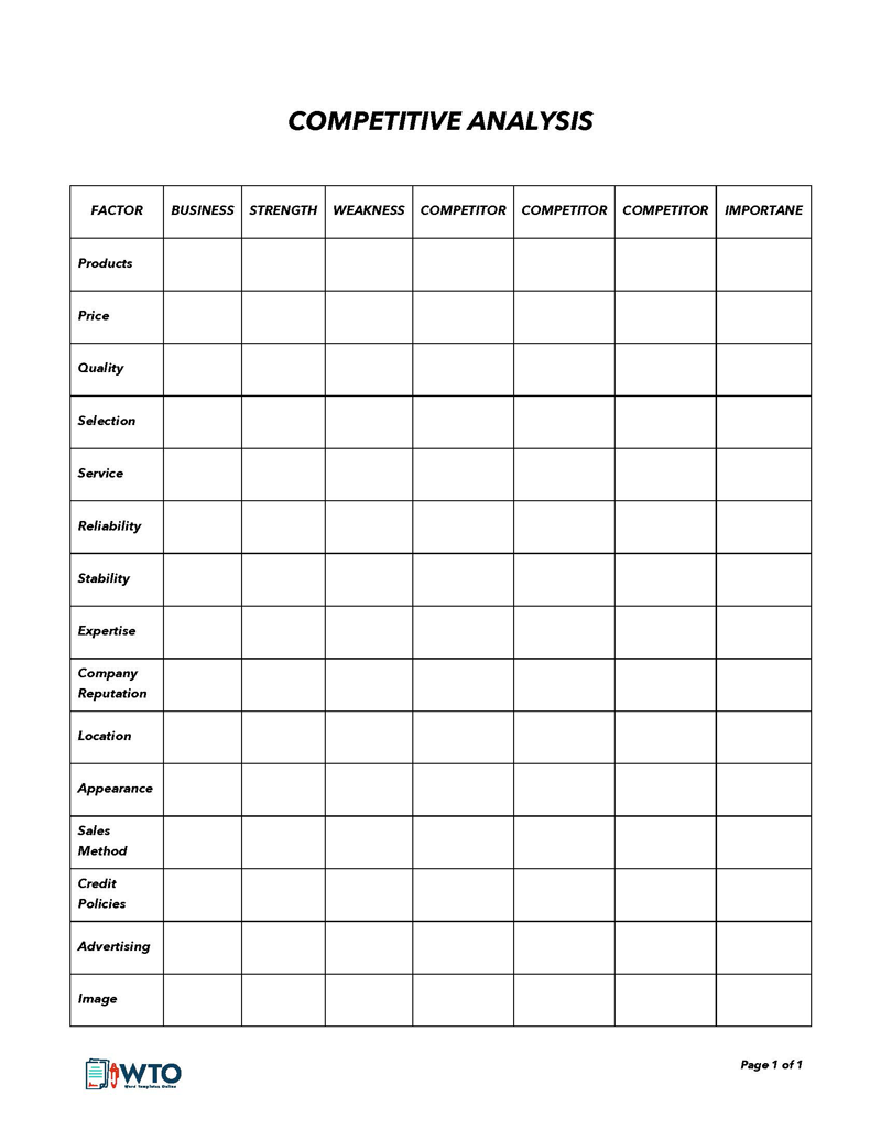Free Competitive Analysis Template for Word and Excel