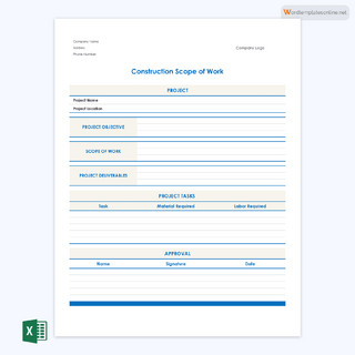 Free Construction Scope of Work Template for Word and Excel