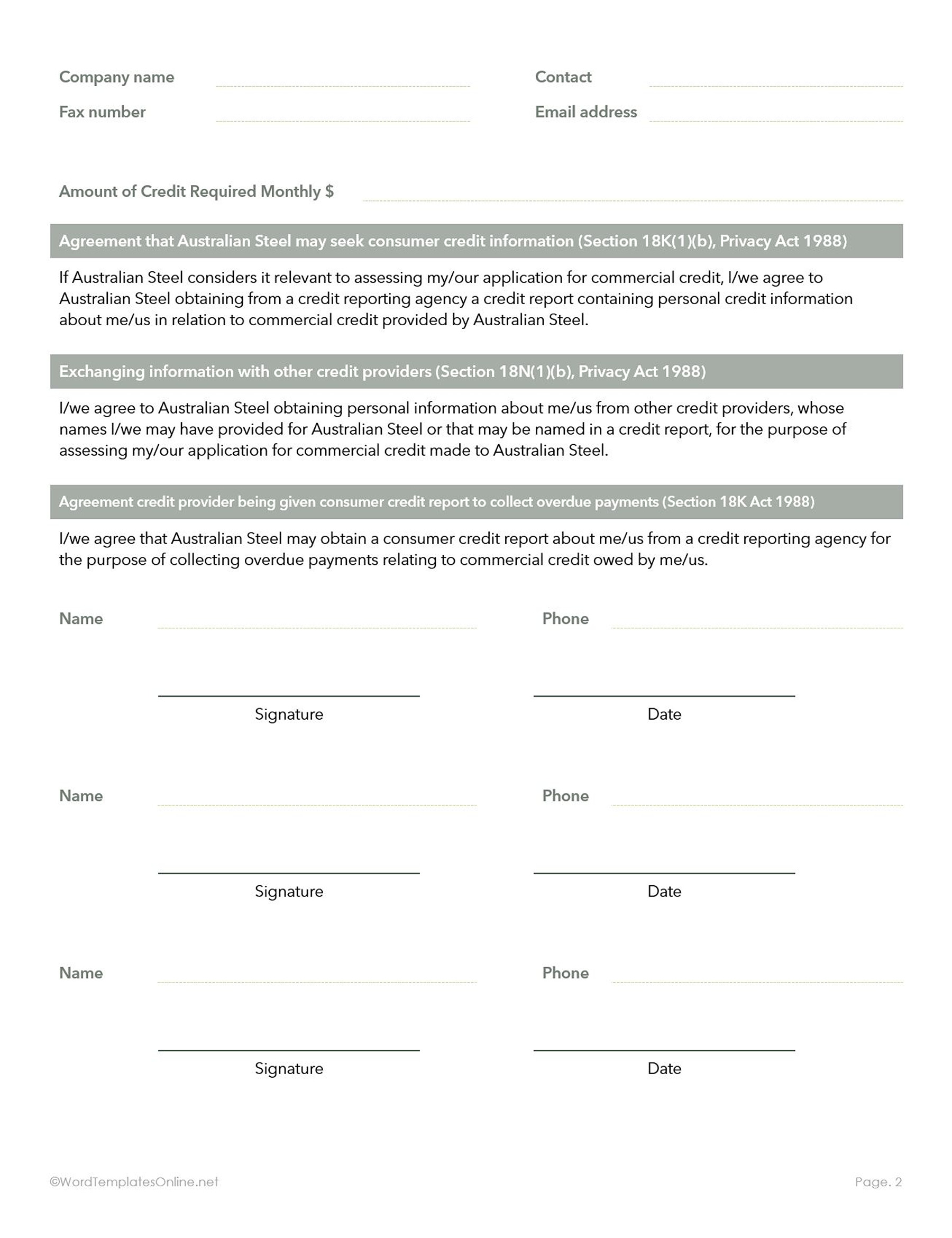 Business Credit Application Form Downloadable Word