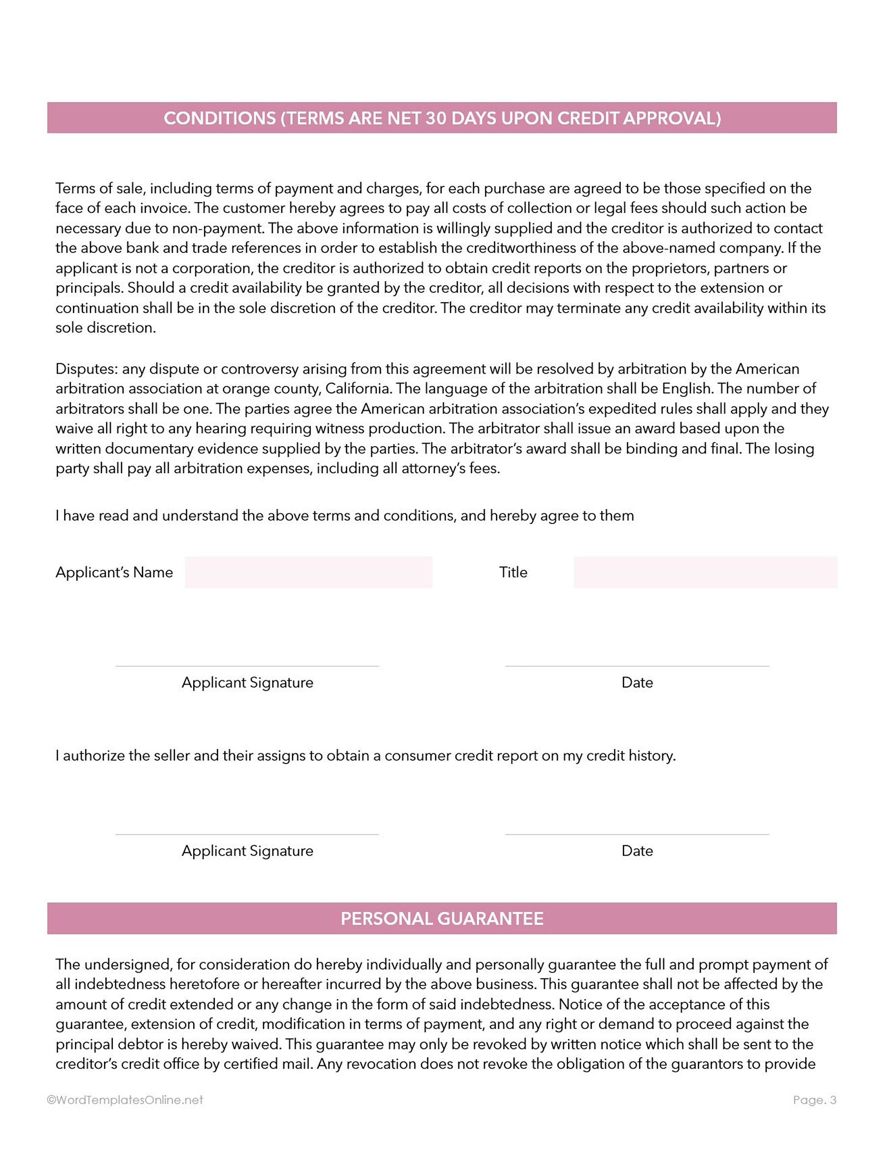 Sample Credit Request Form Template Free in MS Word