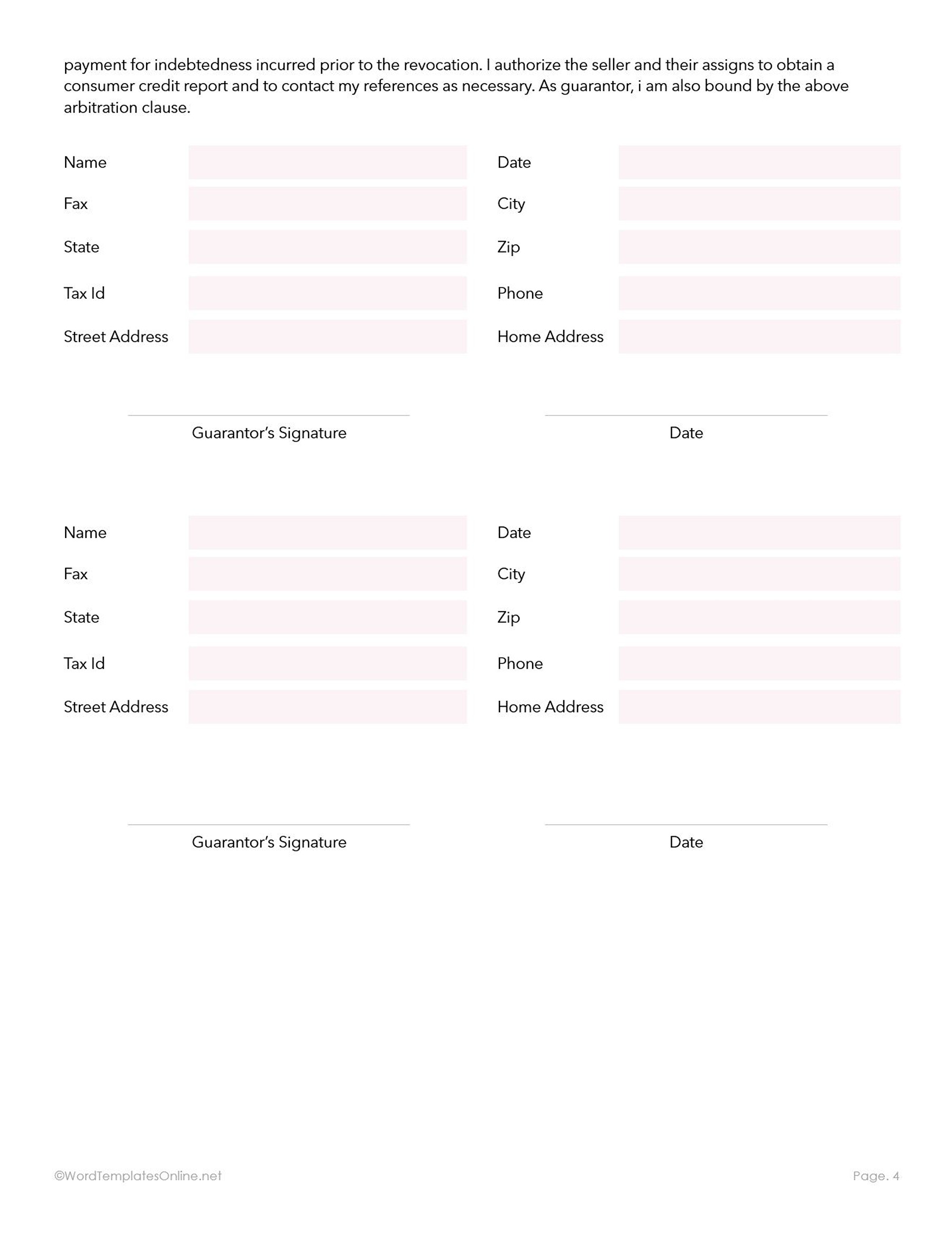 Basic Credit Application Form for Small Business Word File