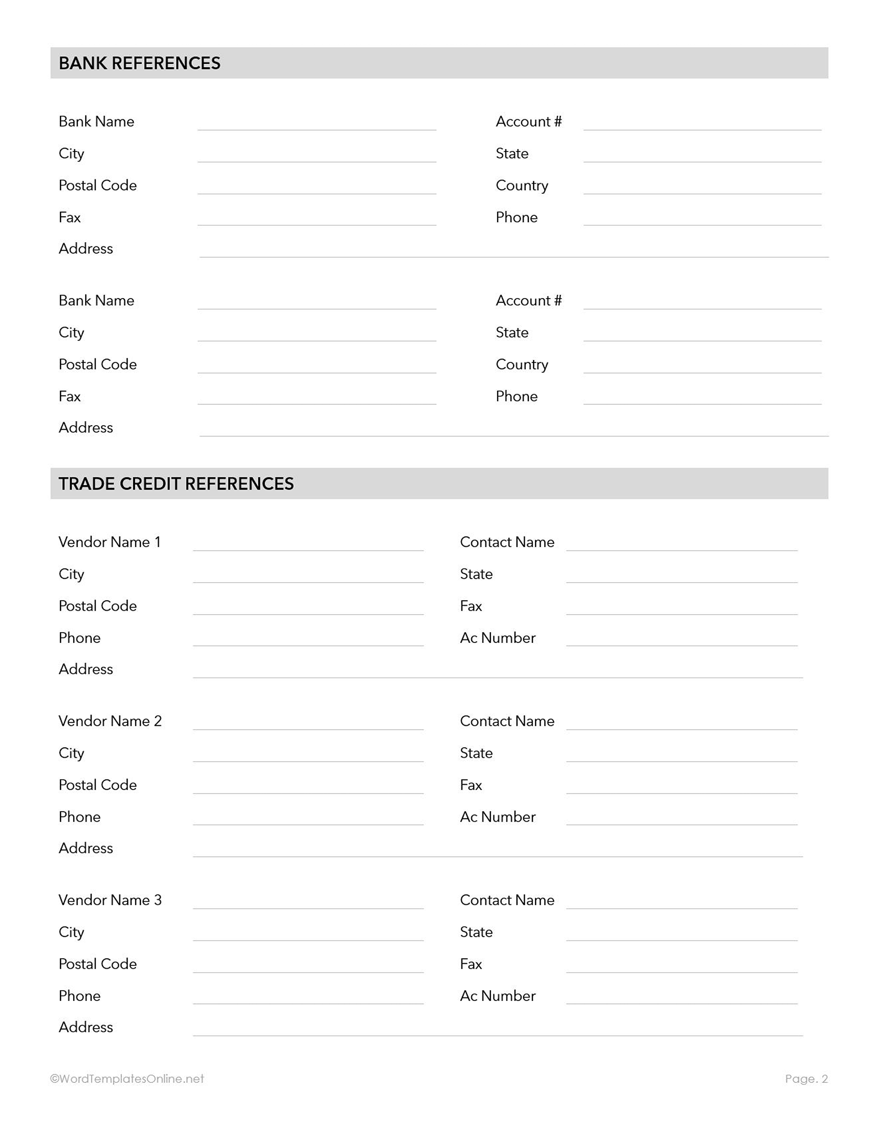 Microsoft Word credit application form download