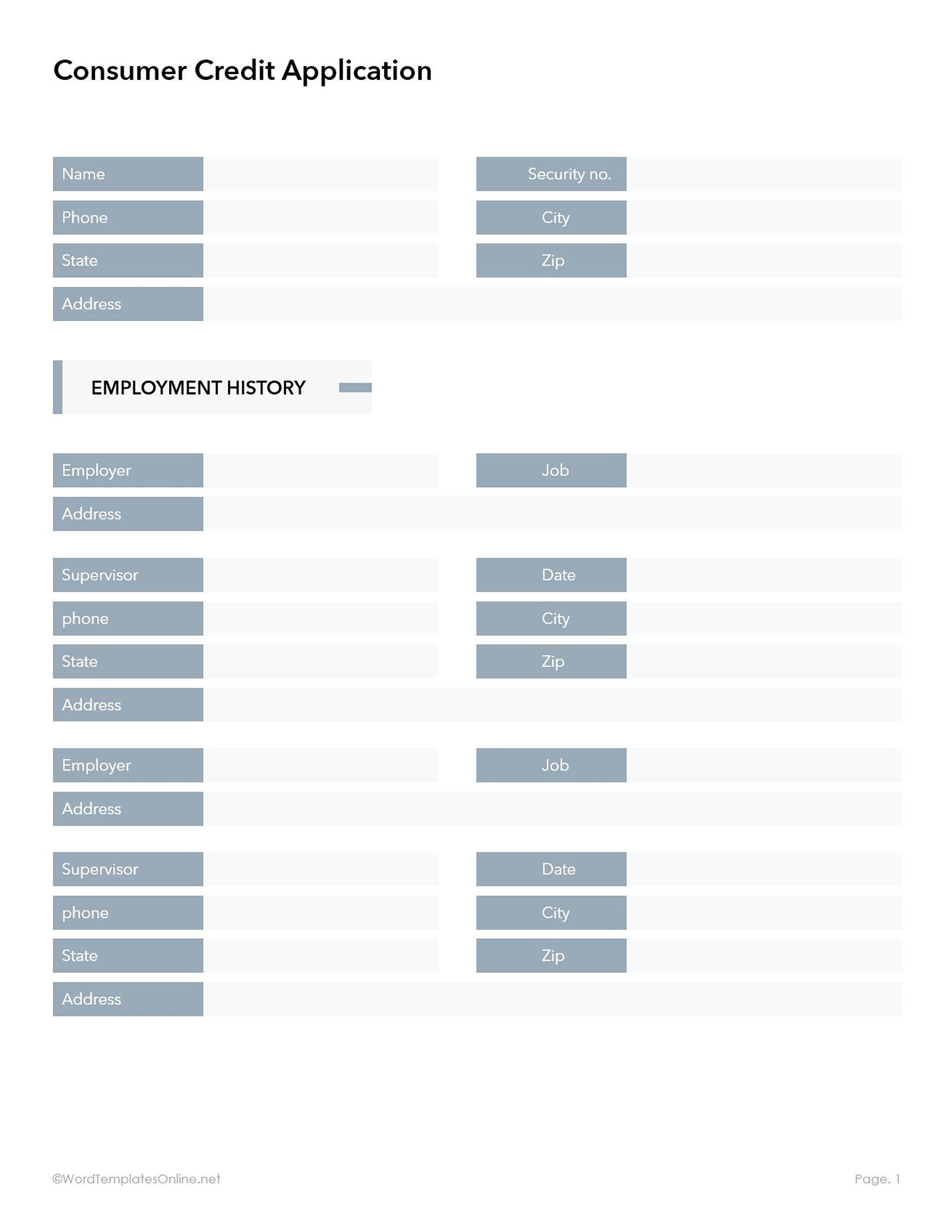 Editable Credit Application Form for consumer