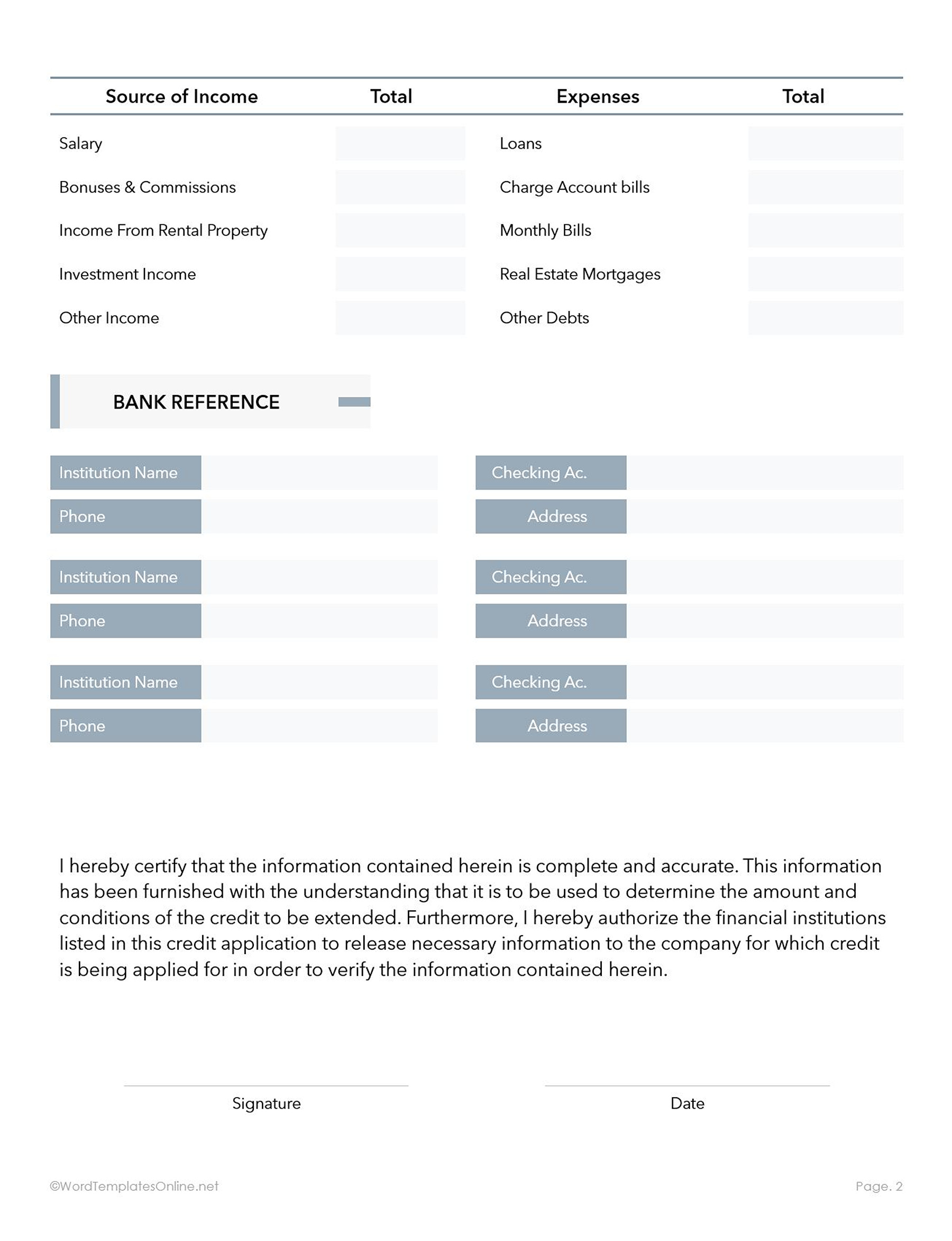 consumer credit application form in ms word