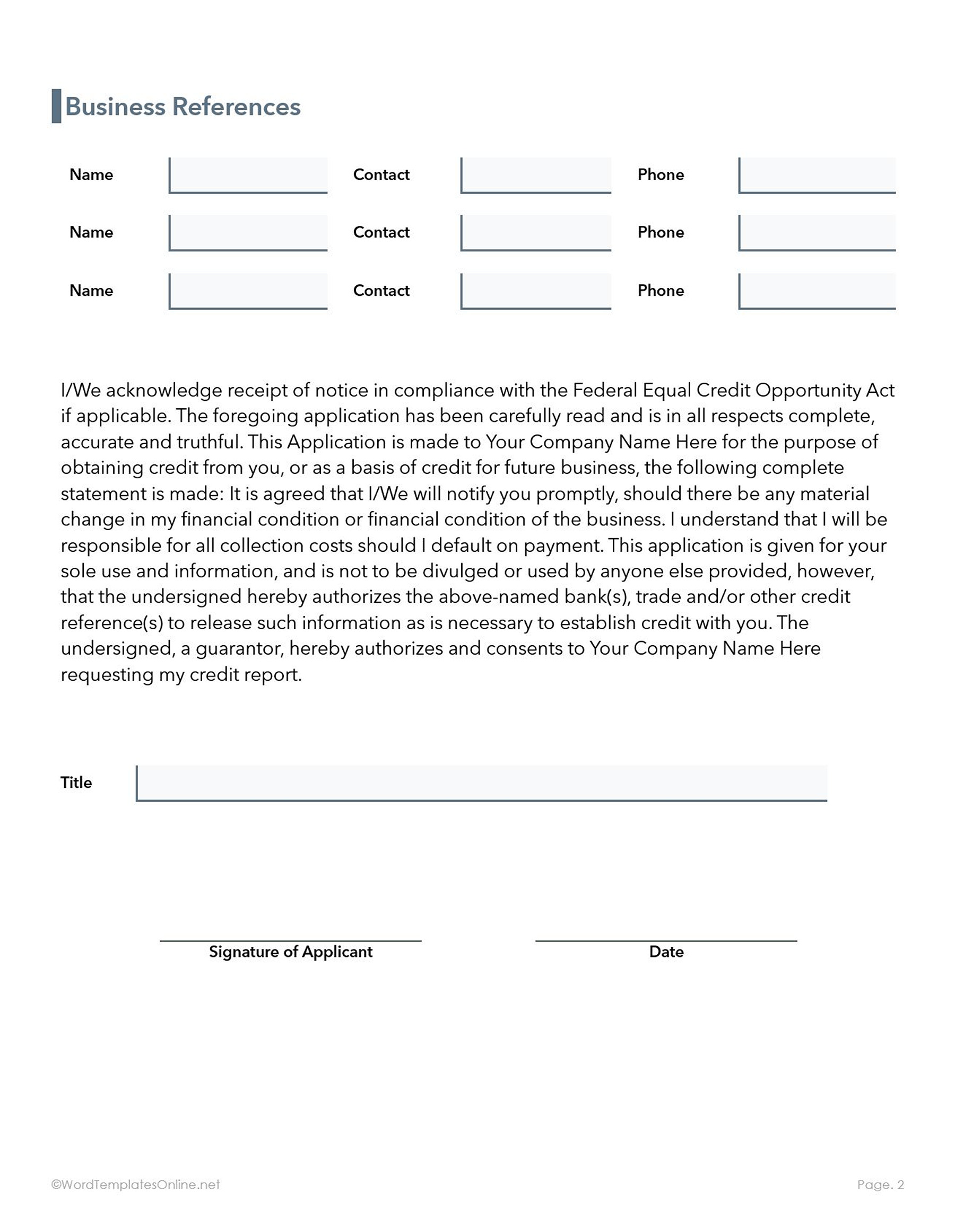 Business credit application form DOC download
