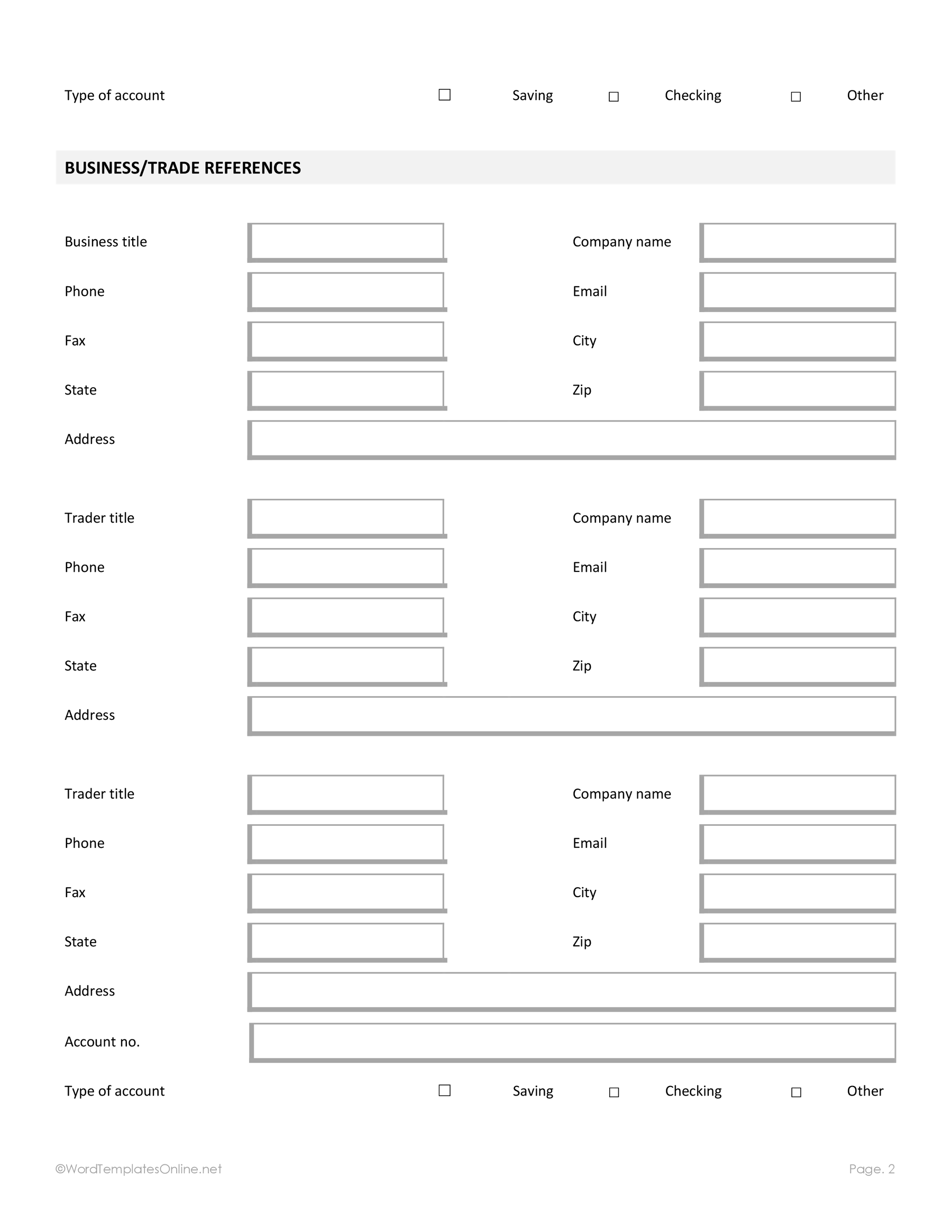 Credit Application Template Free Download DOCX