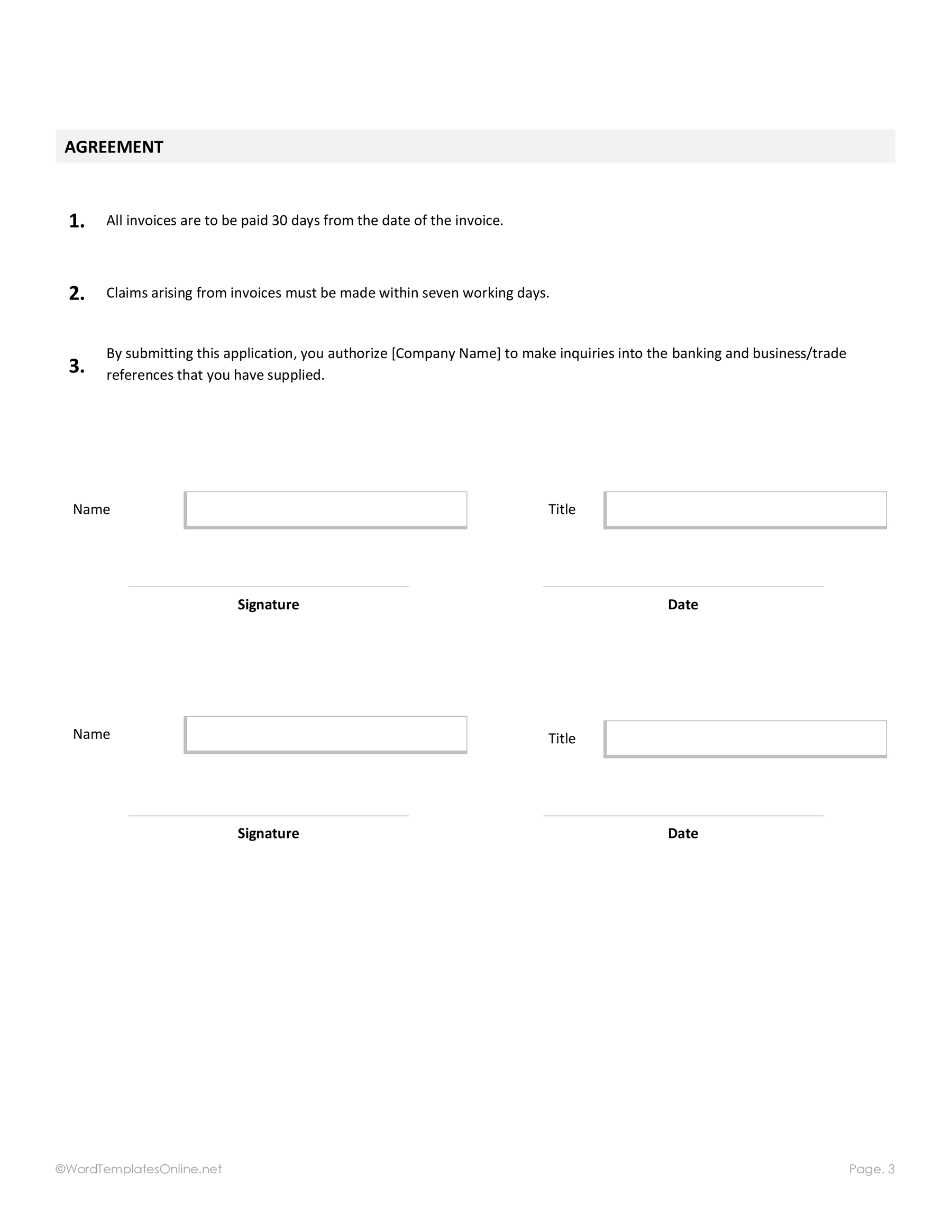 MS Word Credit Form Template for Clients