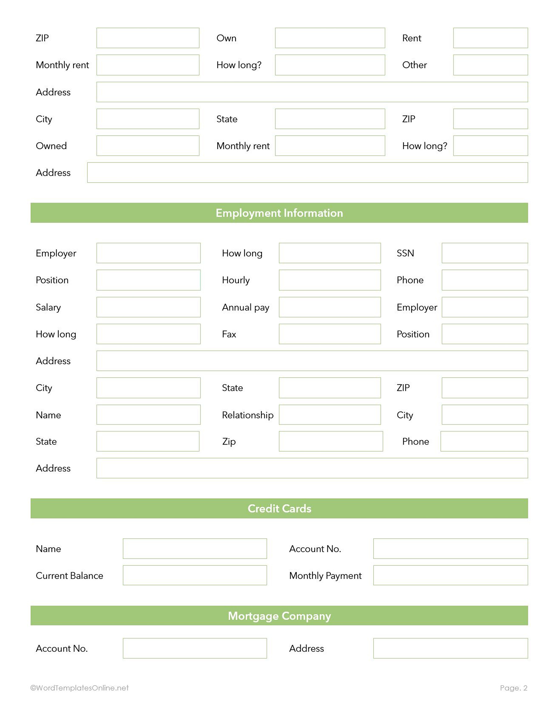 Downloadable Credit Application Template Word Doc