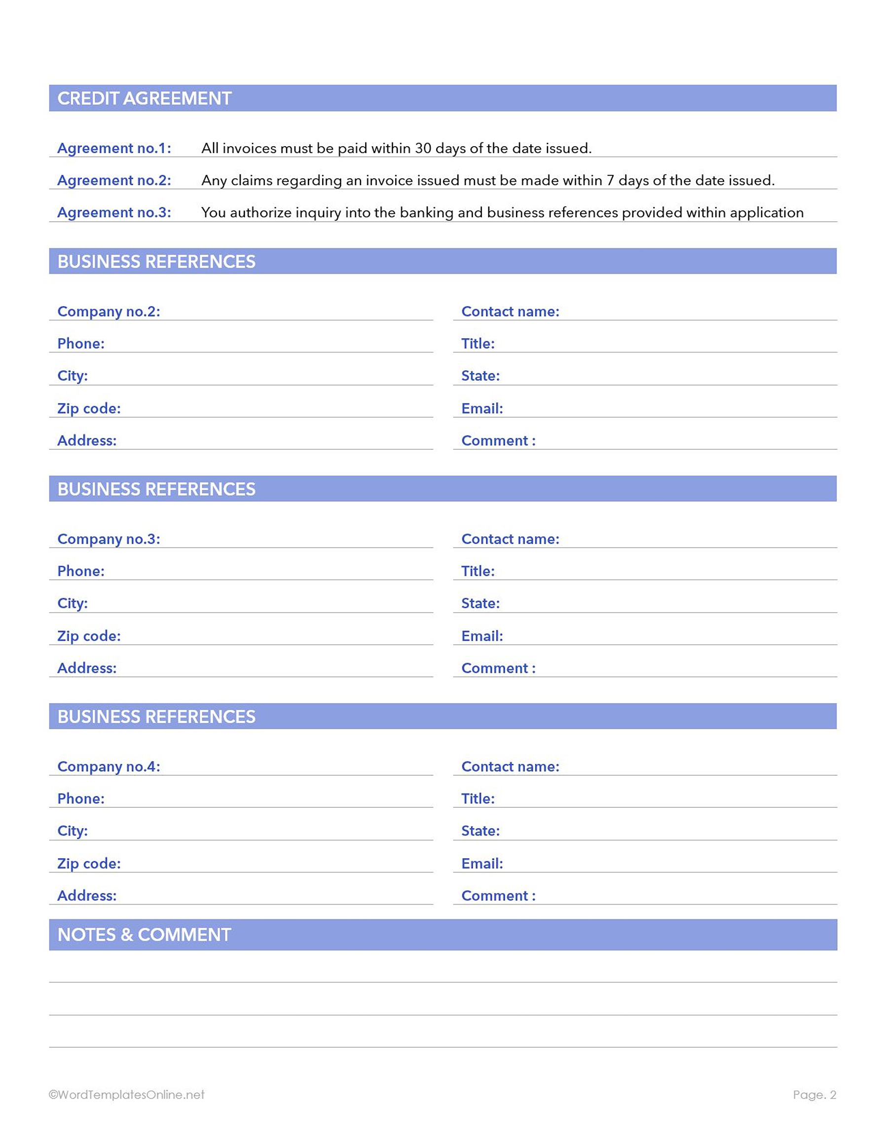 Business Credit Application Form free
in ms Word