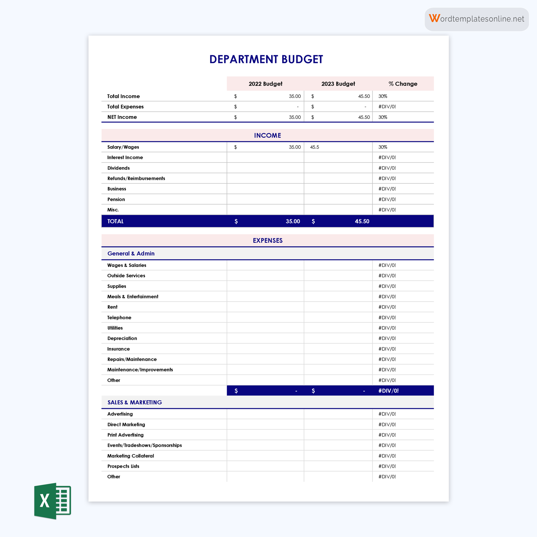 Free Department Budget Template for Excel