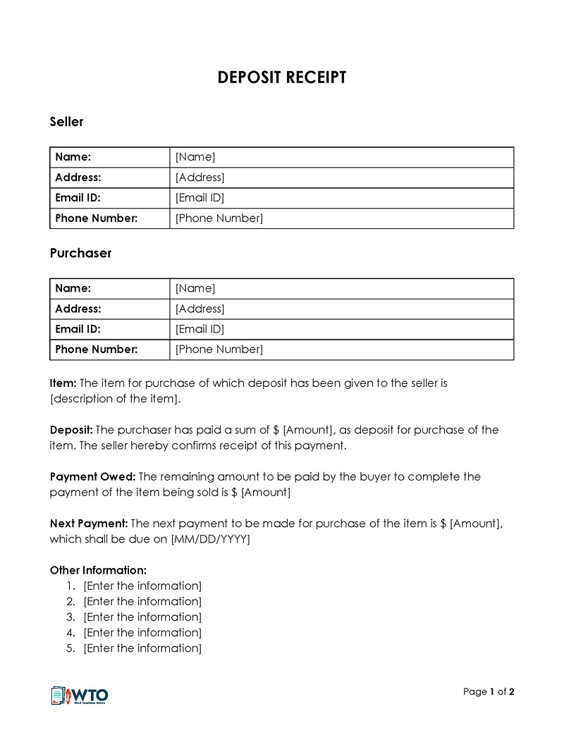 Free Deposit Receipt Template for Word and PDF