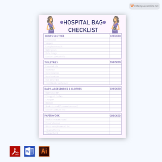 Free Hospital Bag Essential Checklist Template for Word, PDF, and Adobe Illustrator