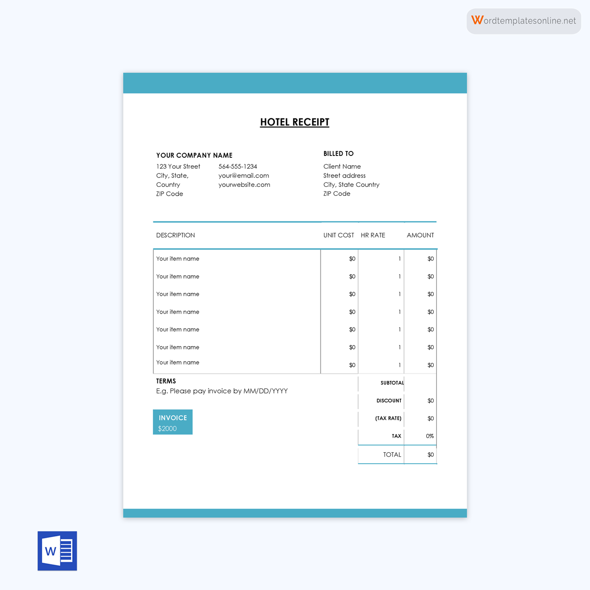 Free Hotel Receipt Template for Word and Excel