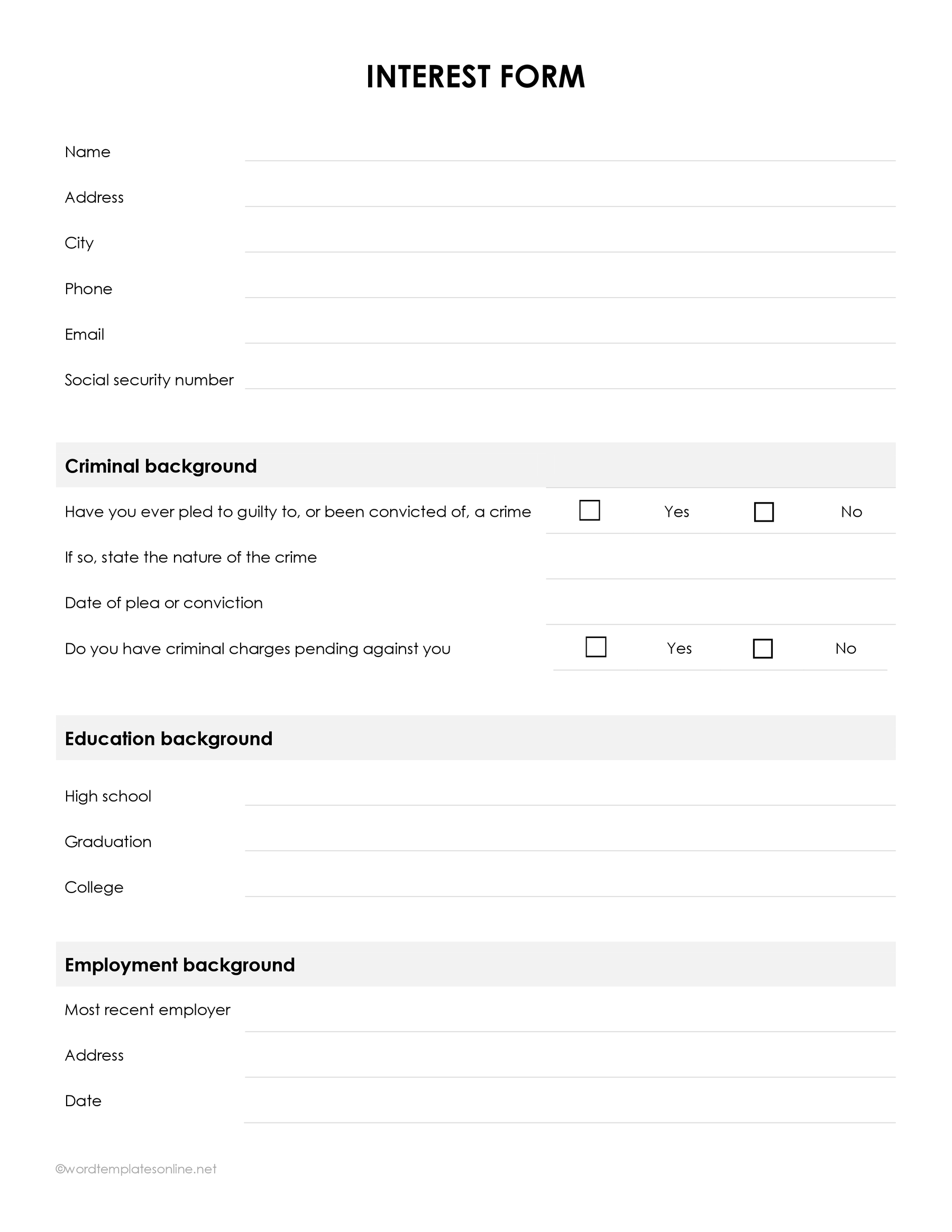 Free Interest Form Template for Word and PDF