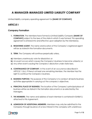 Free LLC Operating Agreement Template for Word