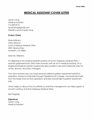 Free Medical Assistant Cover Letter Template for Word and PDF