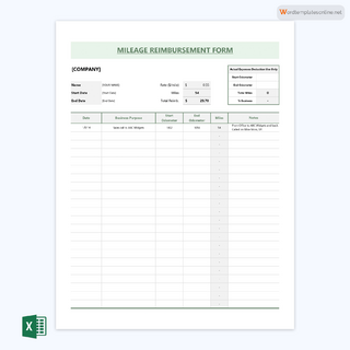 Free Mileage Reimbursement Form Template for Excel