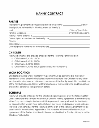 Free Nanny Contract Template for Word and PDF