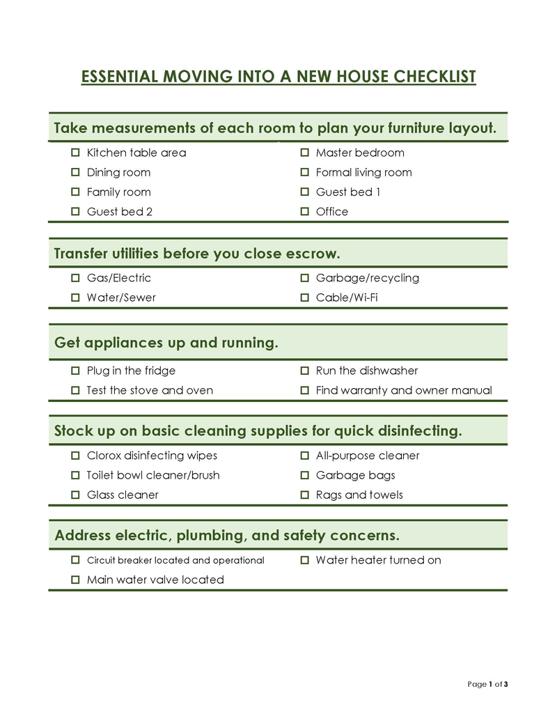 Free Moving to New House Checklist Template for Word and Excel