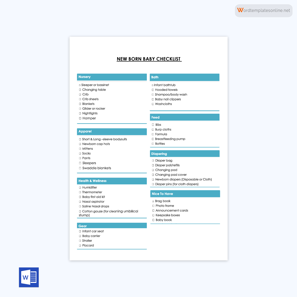 Free Newborn Baby Checklist Template for Word