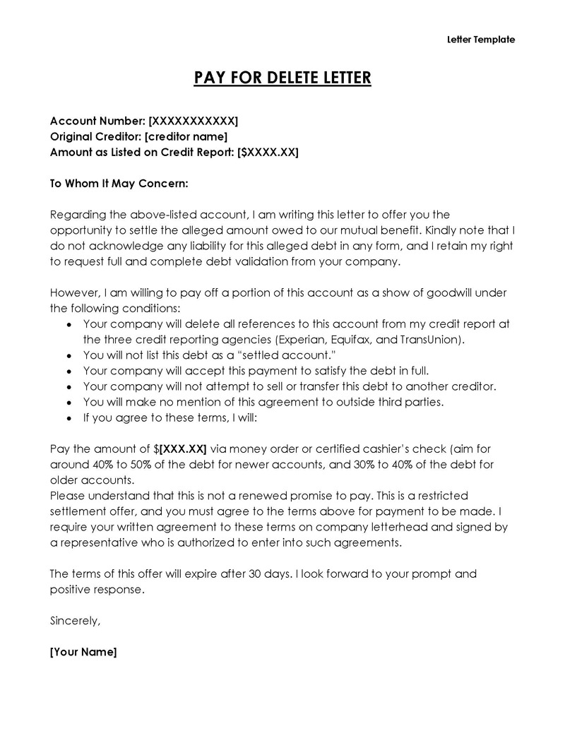 Free Delete Letter Pay Temmplate for Word and PDF