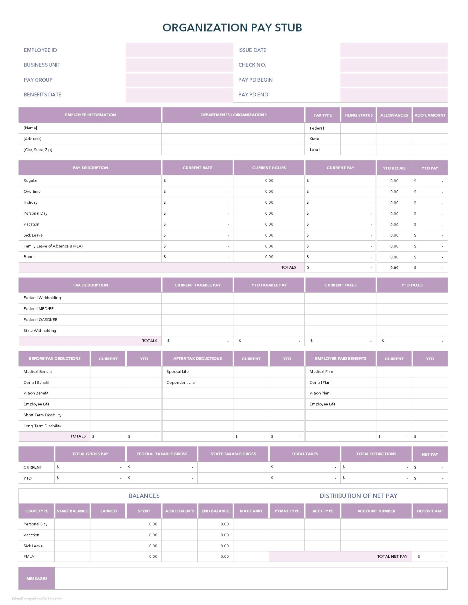 Free Pay Stub Template for Word, Excel, and Google Sheets