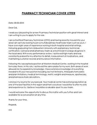 Free Pharmacy Technician Cover Letter Template for Word and PDF