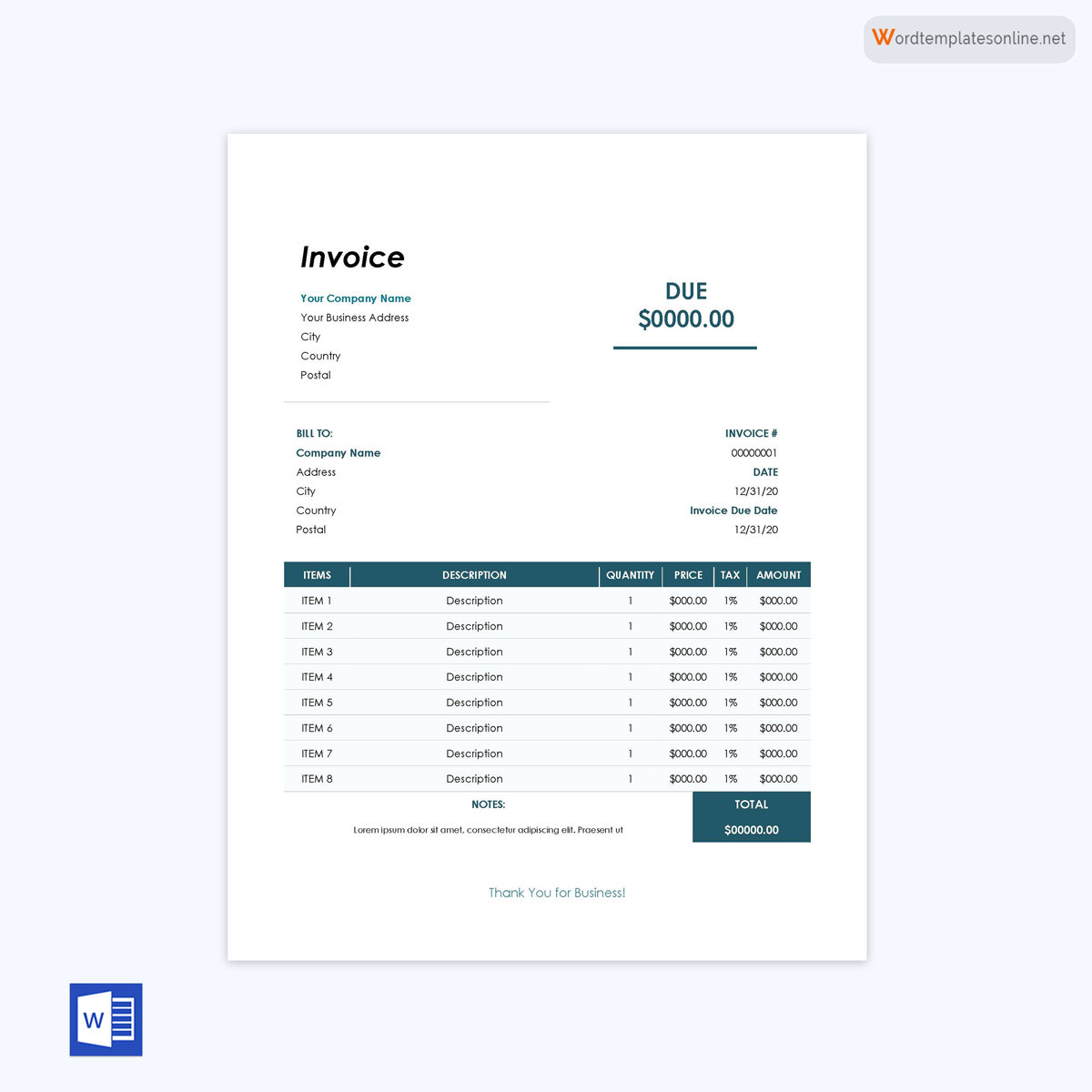 Free Photographers Invoice Template for Word and Excel