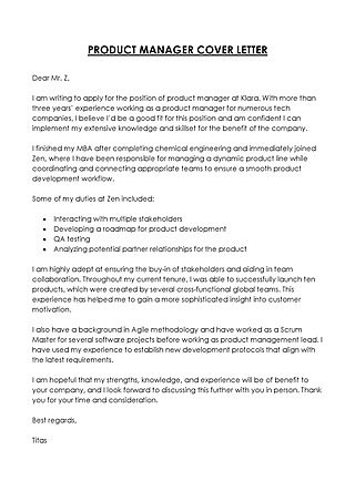 Free Product Manager Cover Letter Template for Word and PDF