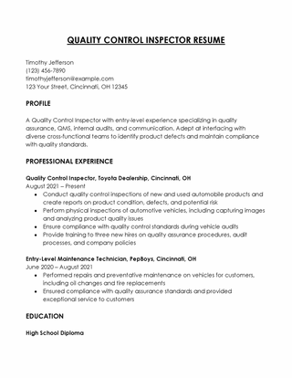 Free Quality Control Resume Template for Word and PDF