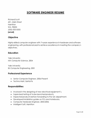 Free Software Engineering Resume Template for Word