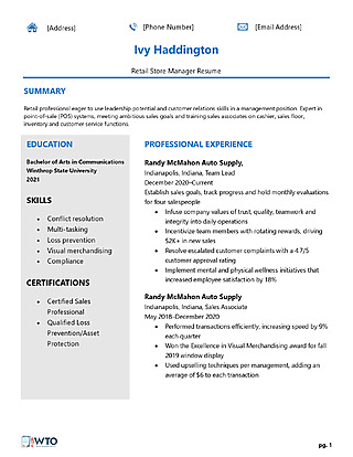 Free Retail Store Manager Resume Template for Word and PDF