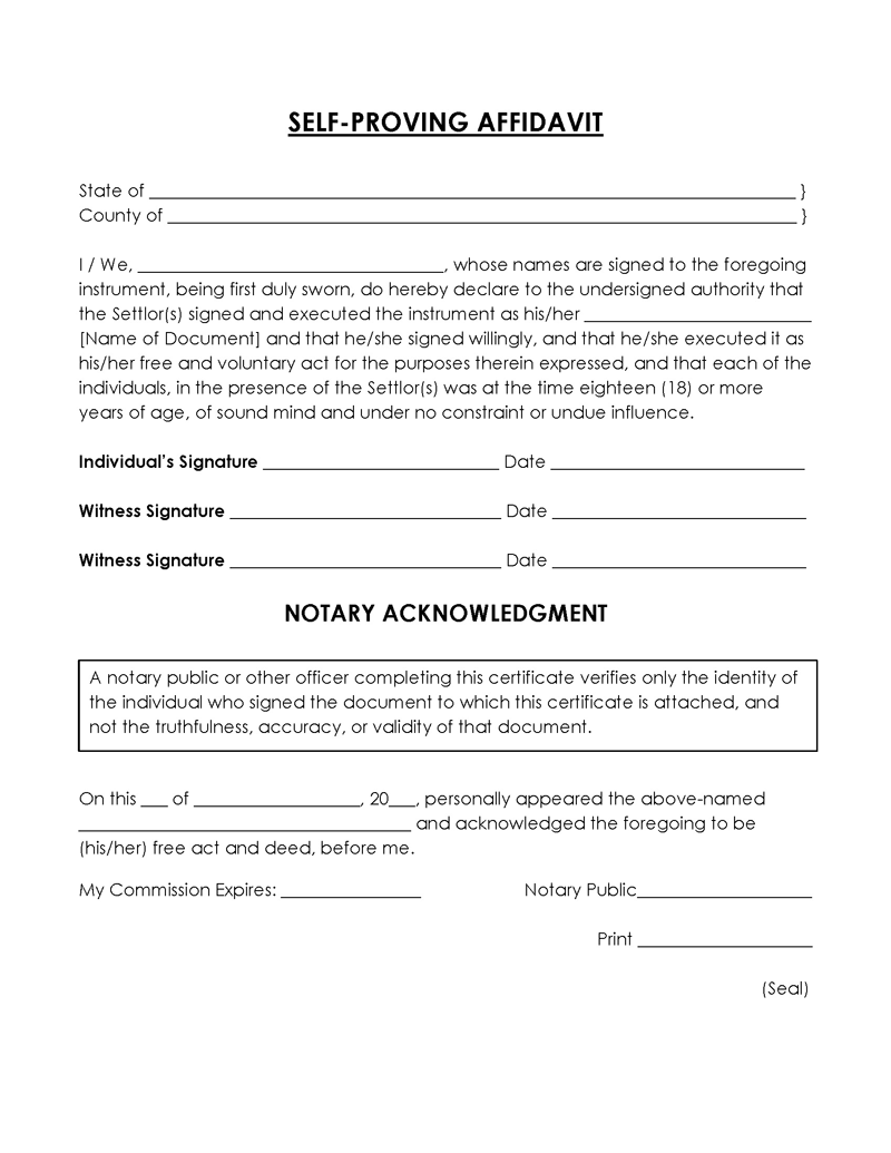 Free Self-Proving Affidavit Form Template for Word and PDF