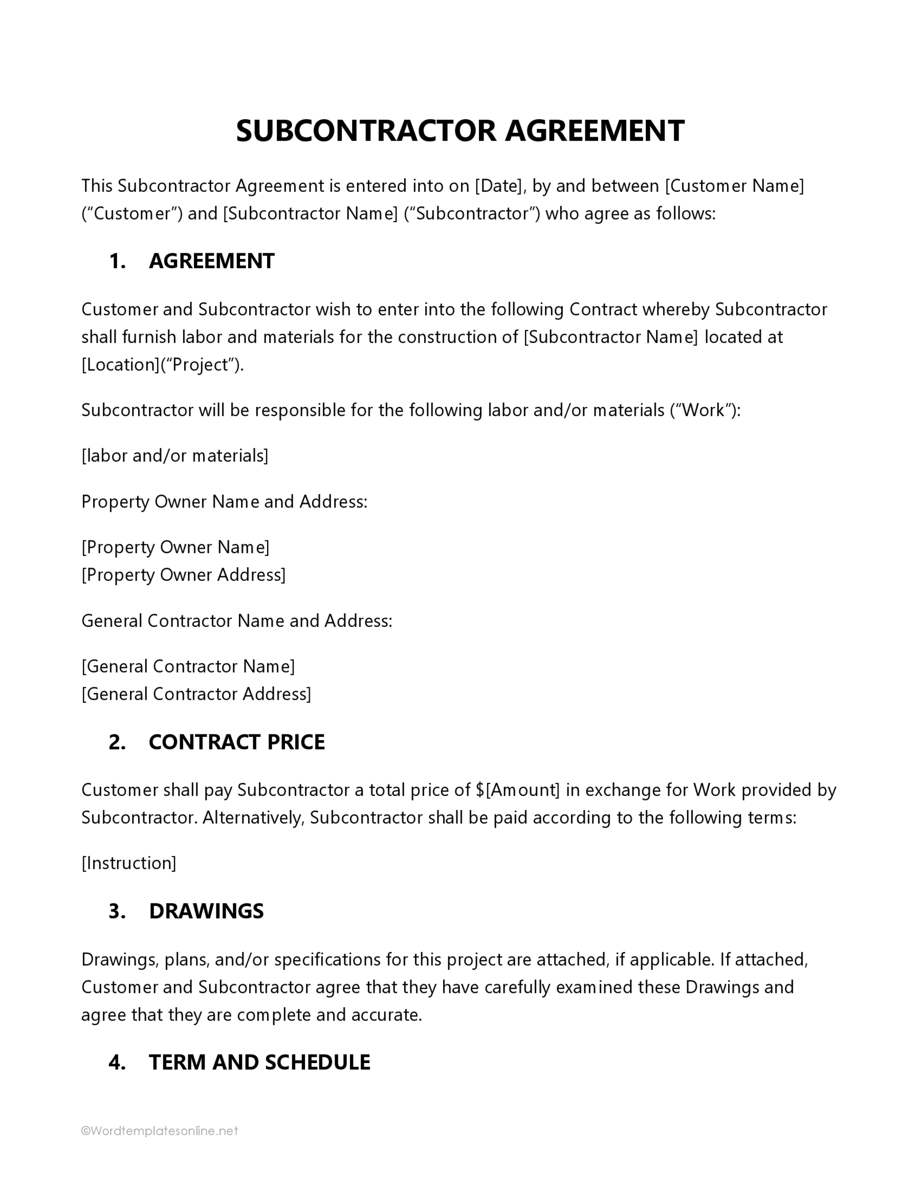 Free Subcontractor Agreement Template for Word