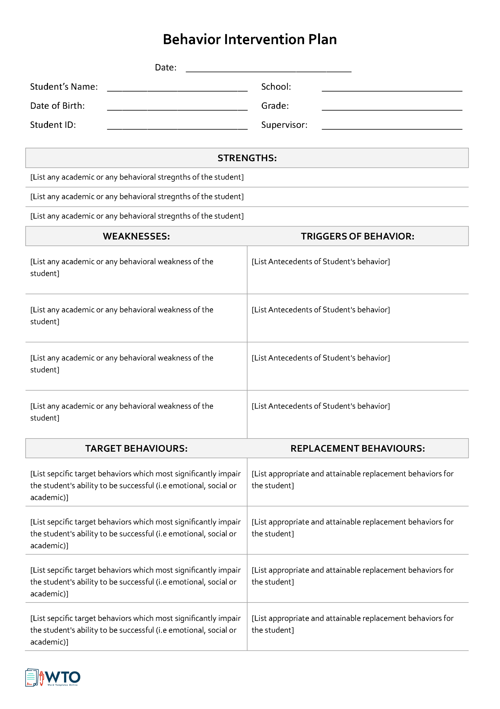 Free Behavior Intervention Plan Template for Word and PDF