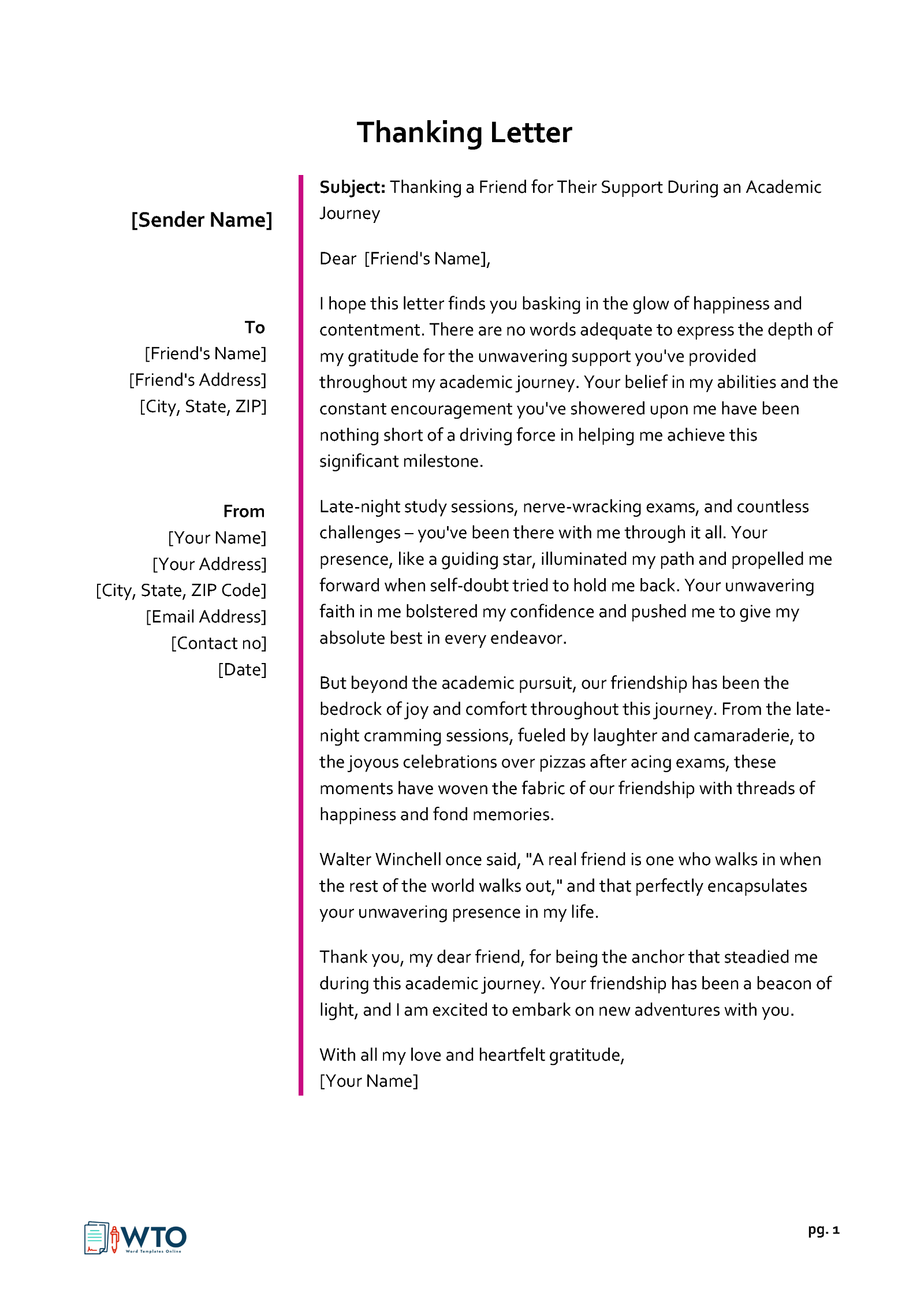 Free Thanking Letter to a Friend Template for Word and PDF