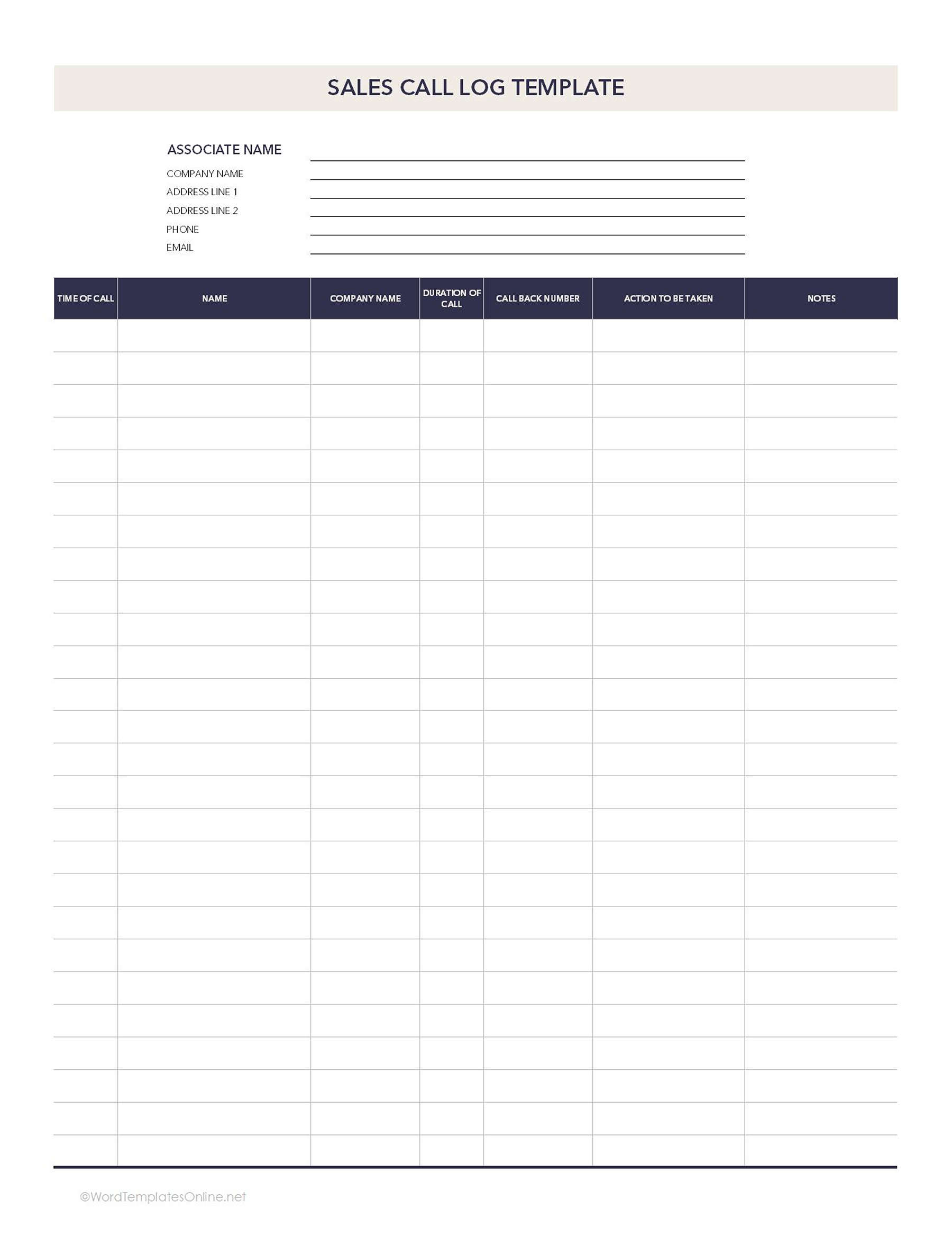 sales call log in excel format free download