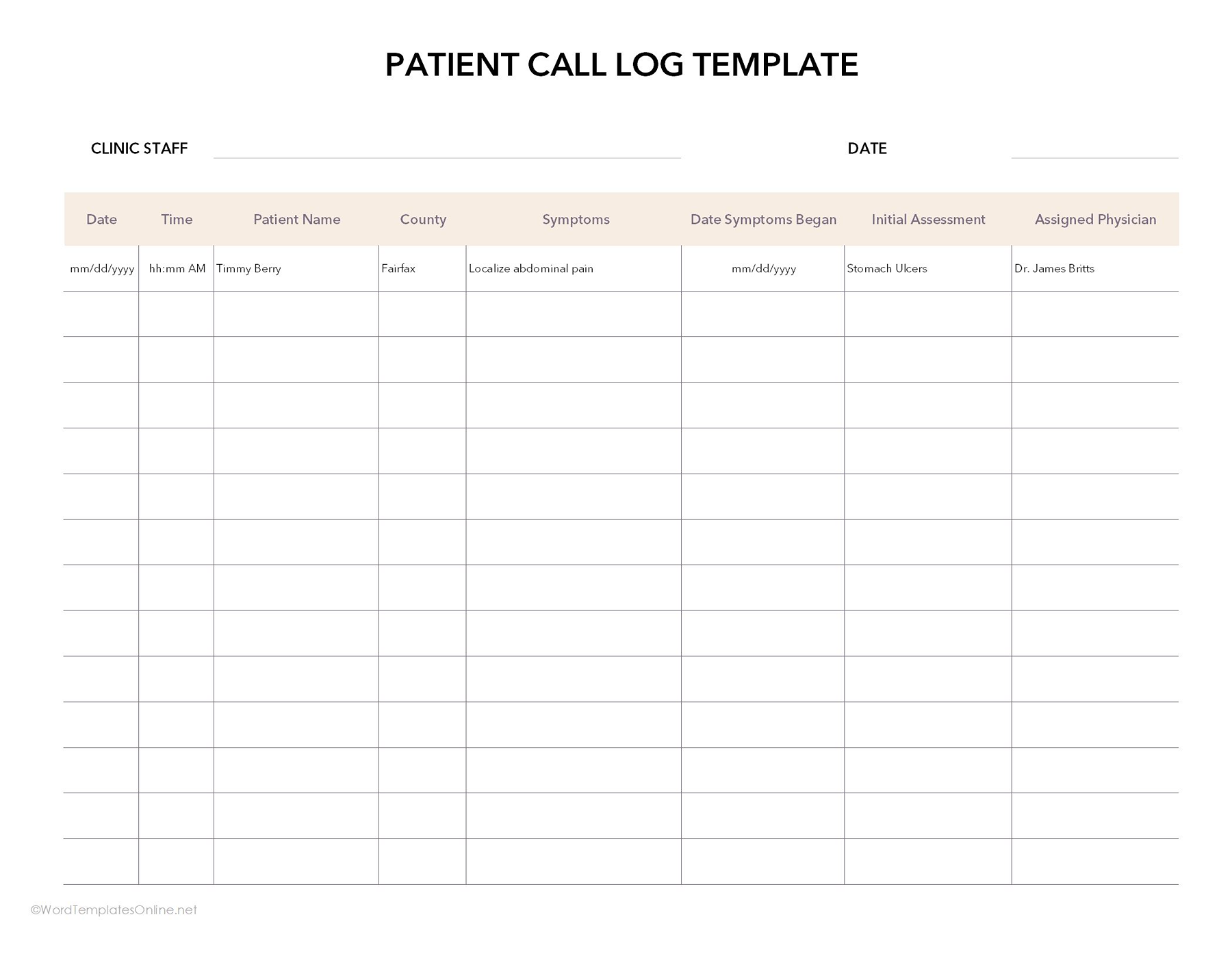 downloadable patient call log in excel format