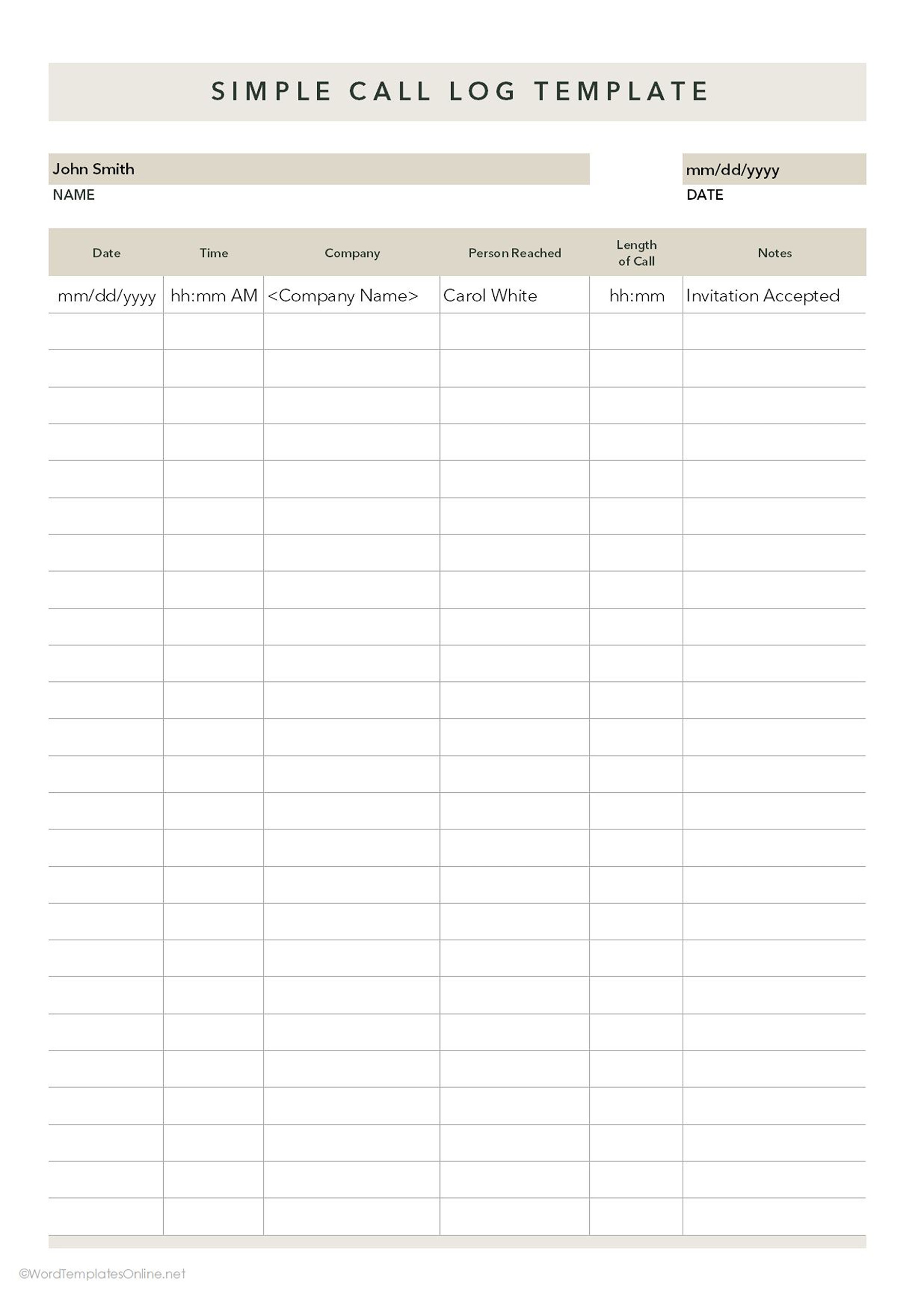 simple call log in excel format free download